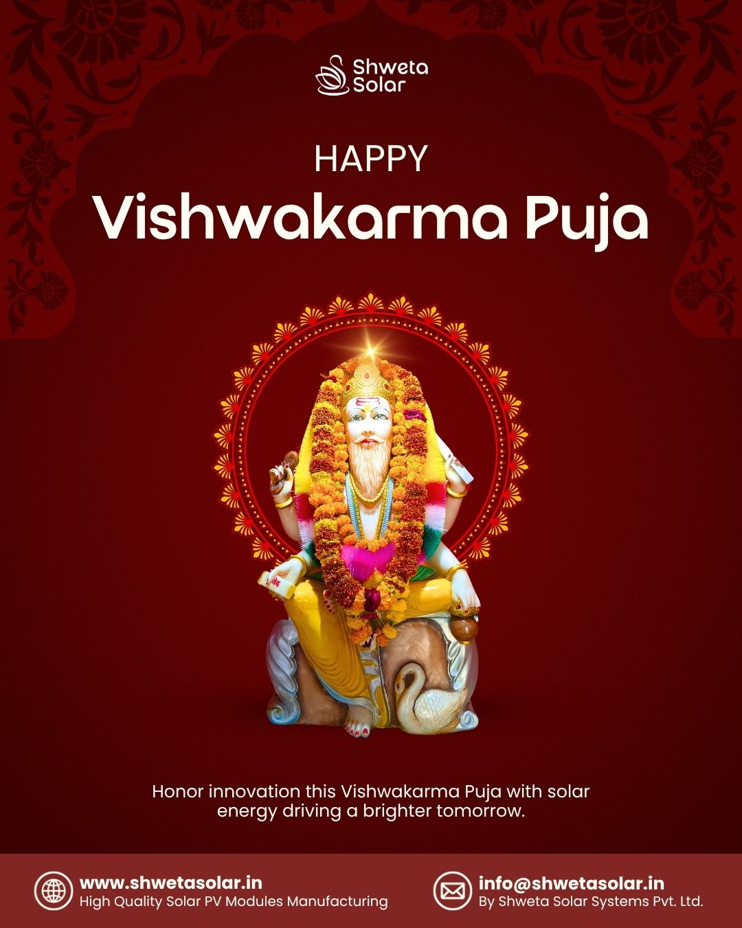 Today is about honoring the creators, the innovators, the builders.
On Vishwakarma Puja, we celebrate the people whose skill and dedication keep India moving forward — from the smallest workshop to the biggest factory floor.
Here's to the spirit of creation and the bright future it builds for us all.
Honor innovation this Vishwakarma Puja with solar energy driving a brighter tomorrow.